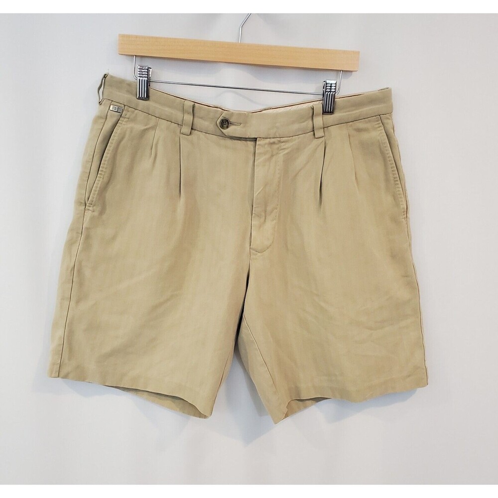 Tommy Bahama Silk Cotton Khaki Chino Shorts 34 Pleated Resort Vacation Travel
